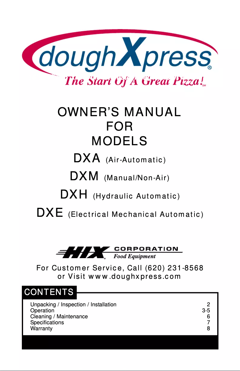 Page n°1 - Manuel utilisateur DoughXpress DXA-SS