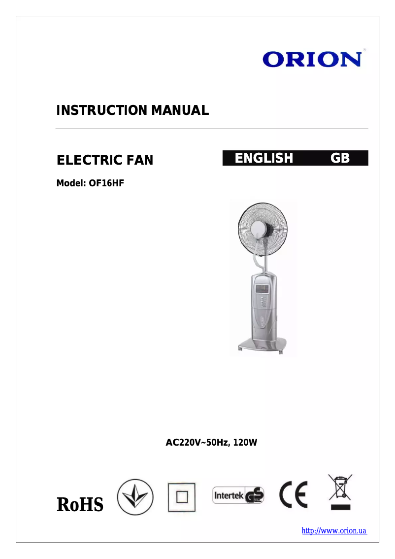 Page 1 de la notice Manuel utilisateur Orion OF16HF