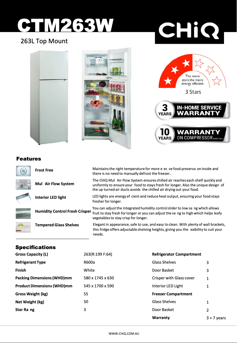 Page 1 de la notice Fiche technique CHiQ CTM263W