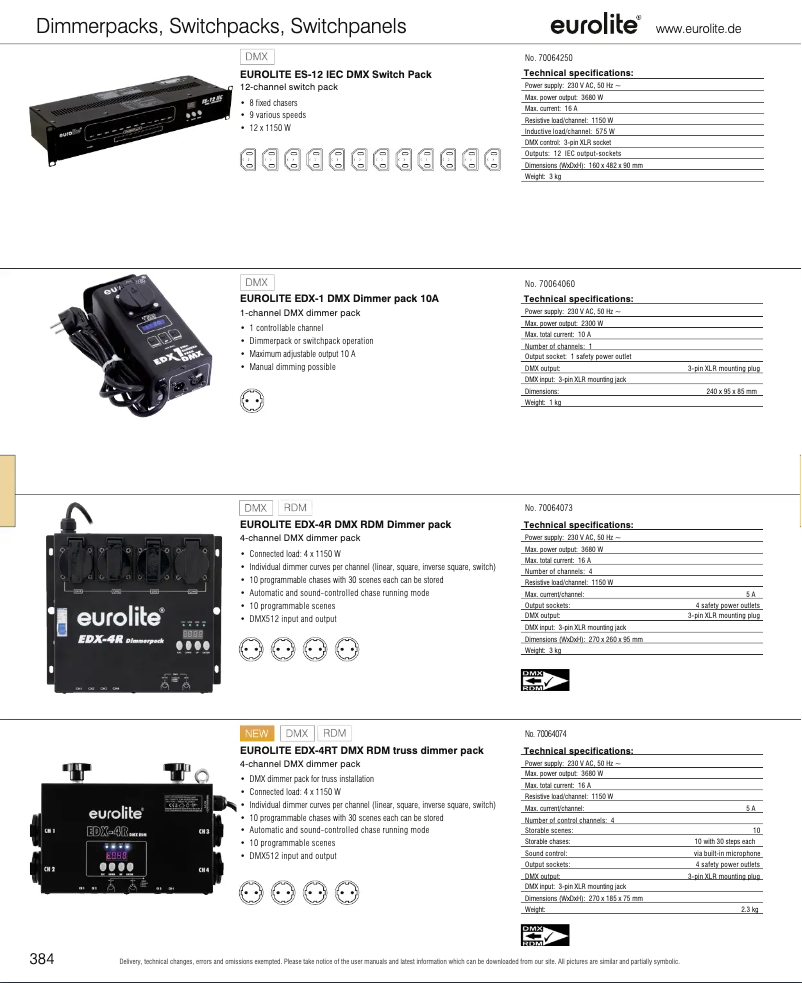Page 1 de la notice Catalogue Eurolite EDX-4RT DMX RDM