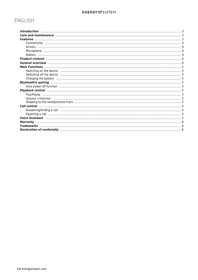 Page n°1 - Manuel utilisateur Energy Sistem Earphones Bluetooth Style 1
