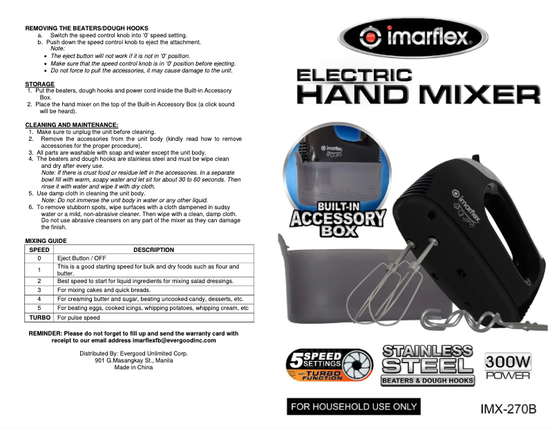 Image de la première page du manuel de l'appareil IMX-270B