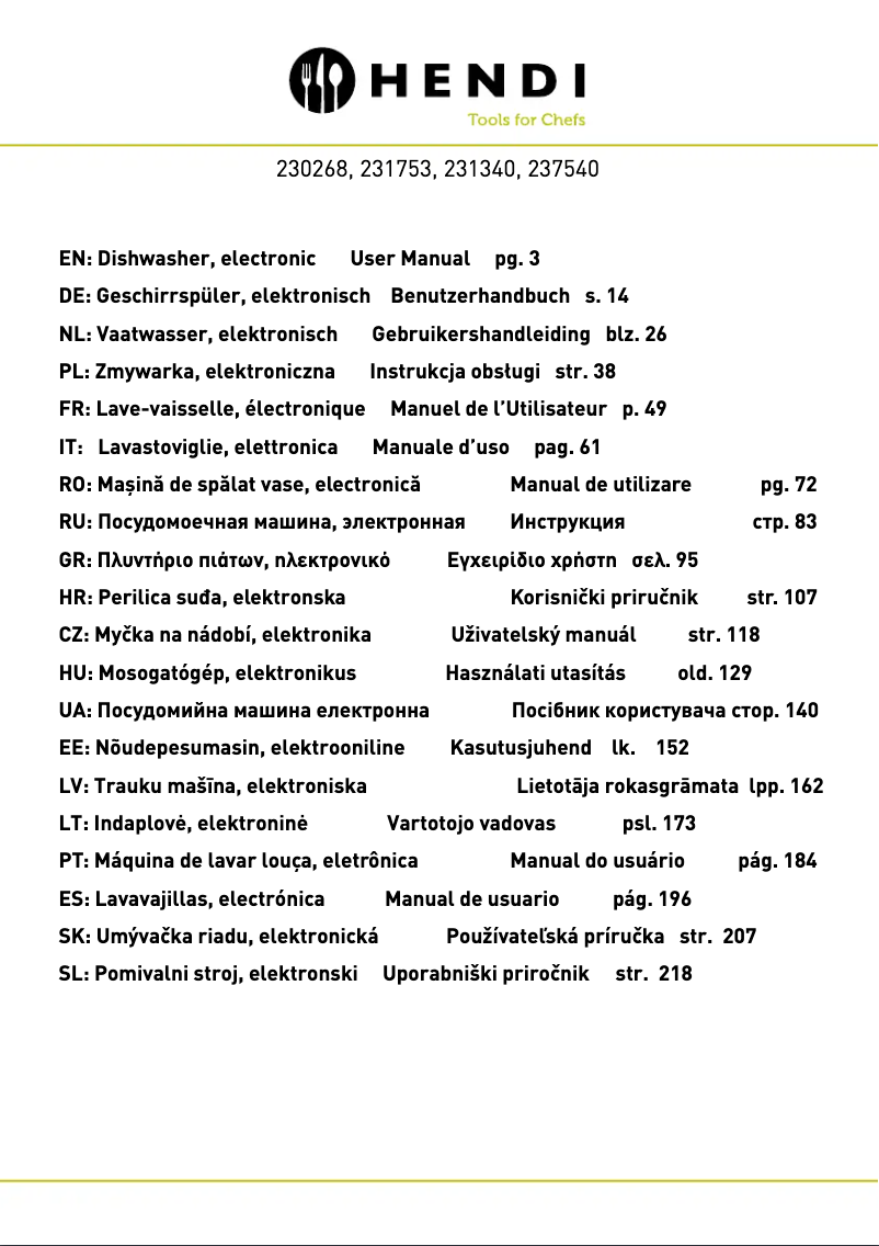Page 1 de la notice Manuel utilisateur Hendi 231753