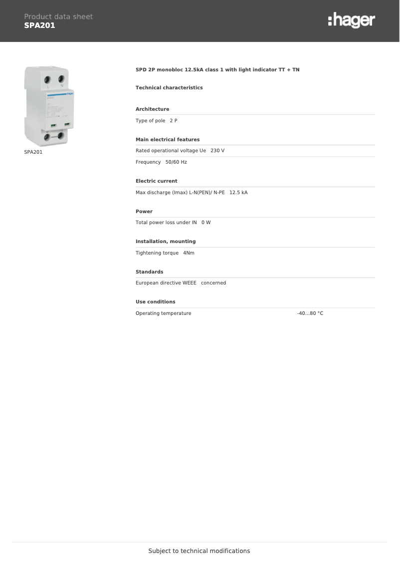 Image de la première page du manuel de l'appareil SPA201