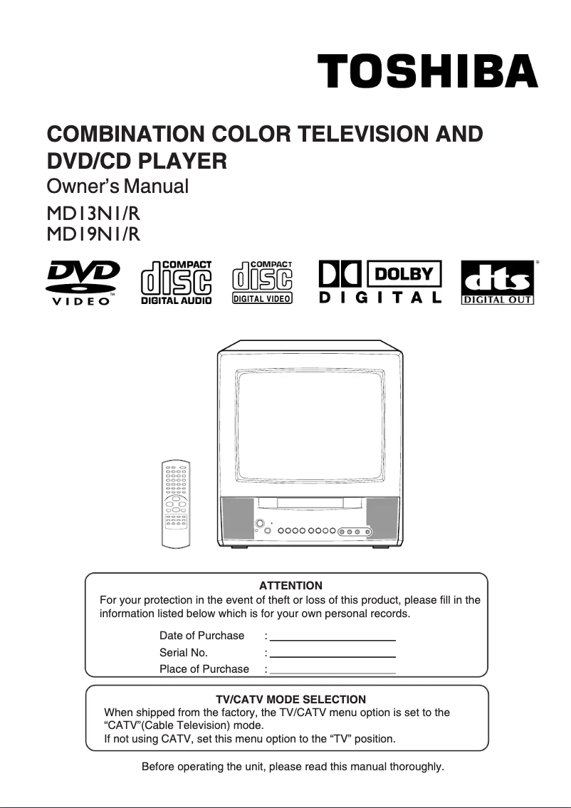 Page 1 de la notice Manuel utilisateur Toshiba MD19N1