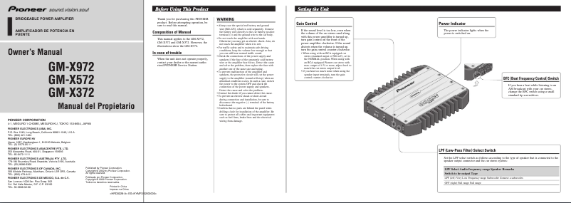 Page n°1 - Manuel utilisateur Pioneer GM-X372