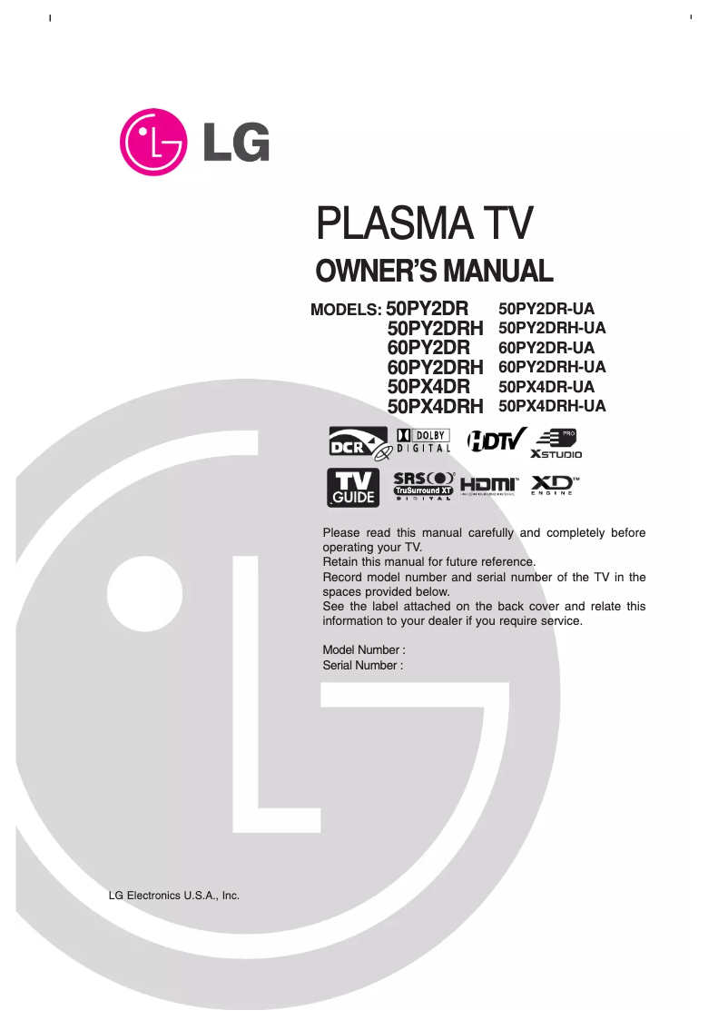 Page n°1 - Manuel utilisateur LG 50PX4DR