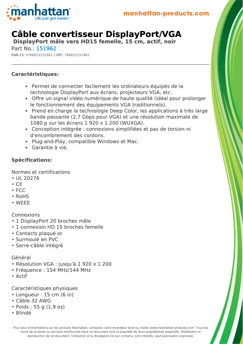 Page n°1 - Fiche technique Manhattan 151962
