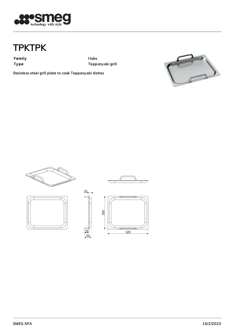 Page 1 de la notice Brochure Smeg TPK