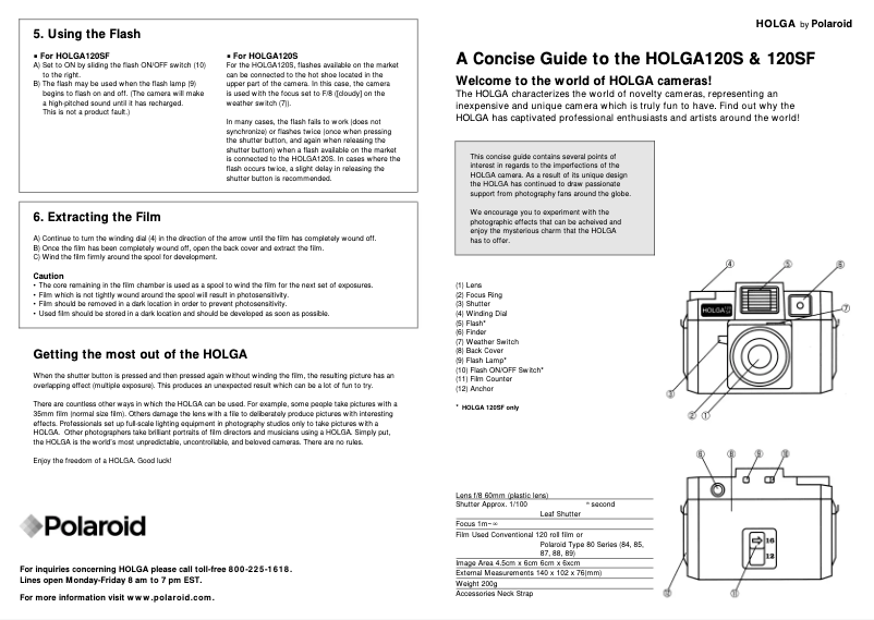 Imagen de la primera página del manual del dispositivo Holga 120 S