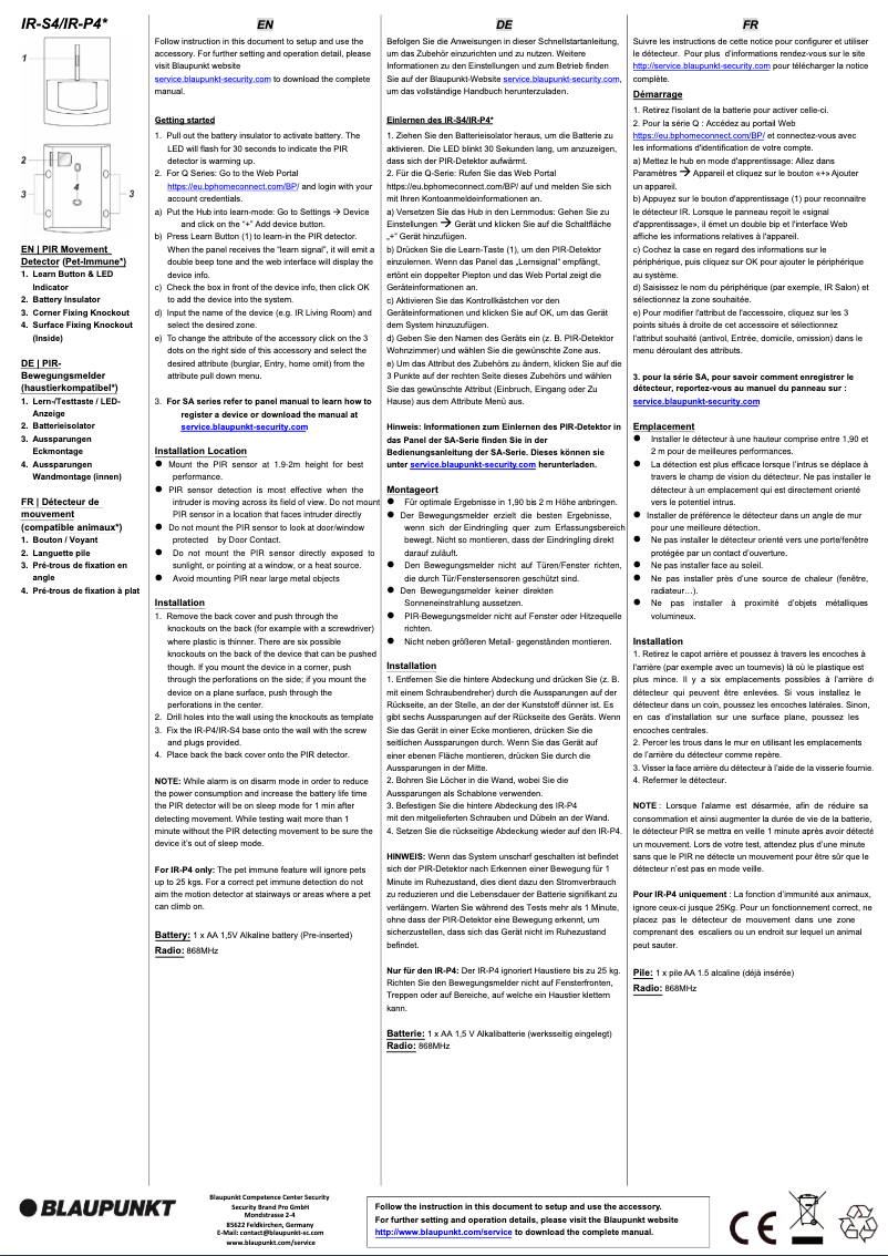 Image de la première page du manuel de l'appareil IR-S4