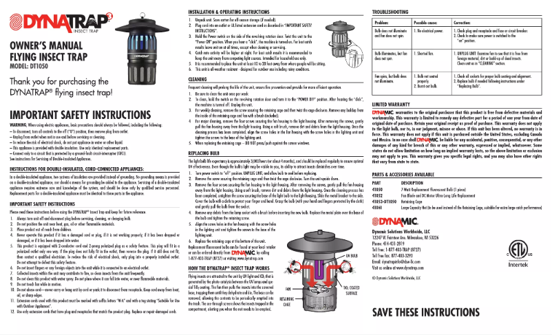 Página 1 del manual Manual de usuario Dynatrap DT1050