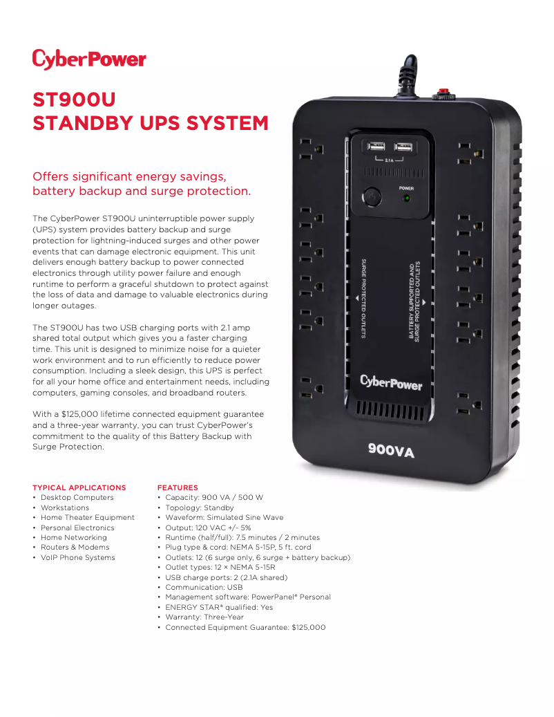 Página 1 del manual Ficha técnica CyberPower ST900U