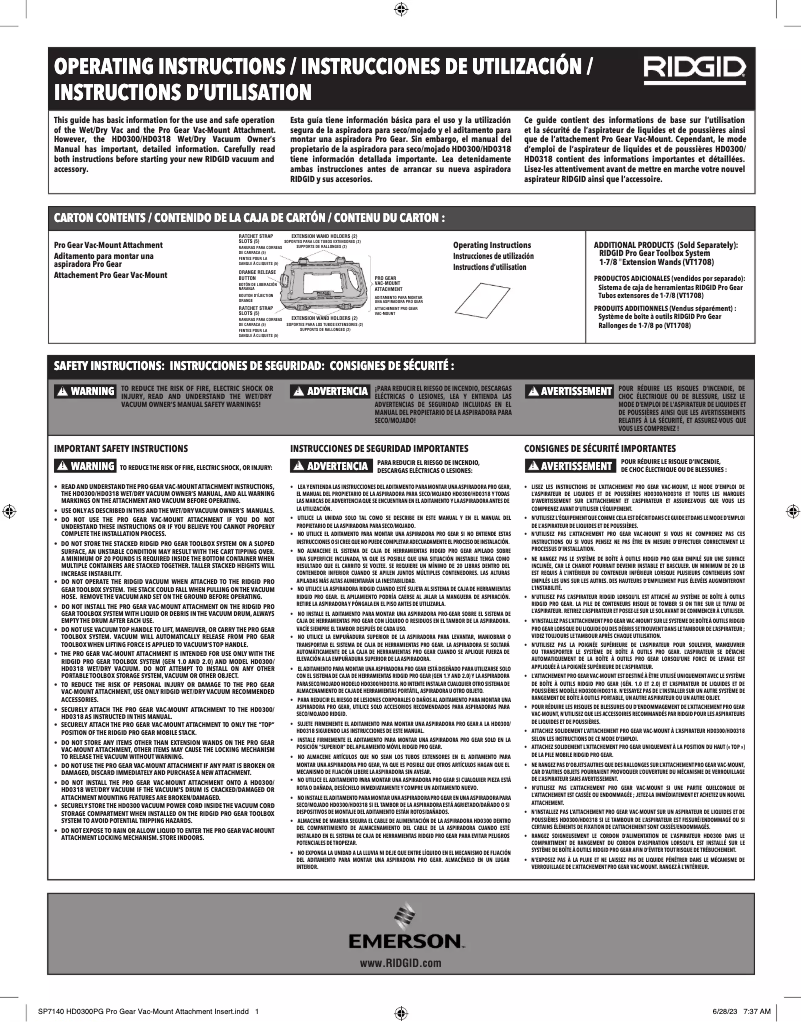 Page n°1 - Instructions / montage Ridgid HD03000