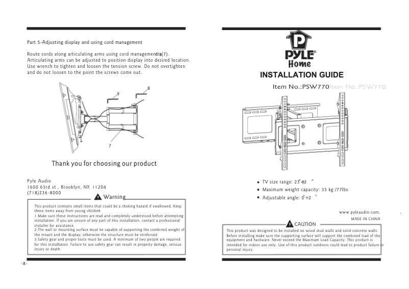 Page n°1 - Manuel utilisateur Pyle PSW770