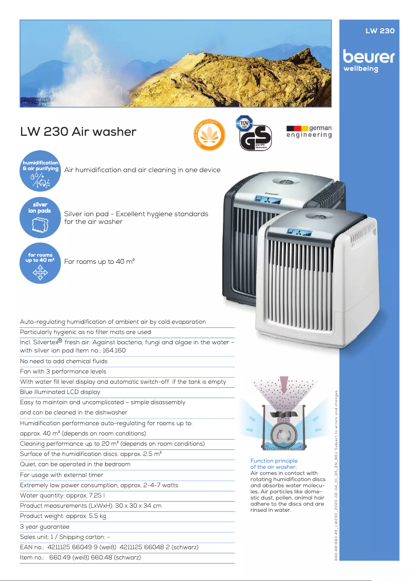 Page 1 de la notice Fiche technique Beurer LW 230