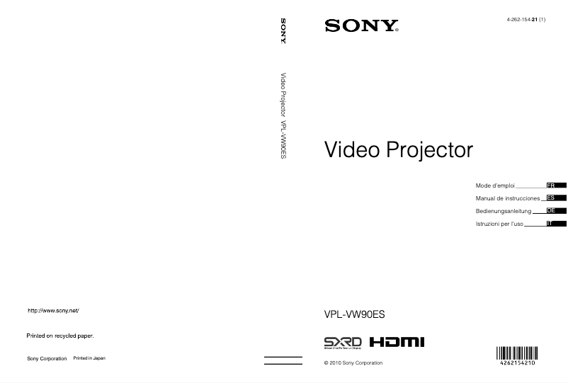 Page n°1 - Manuel utilisateur Sony VPL-VW90ES