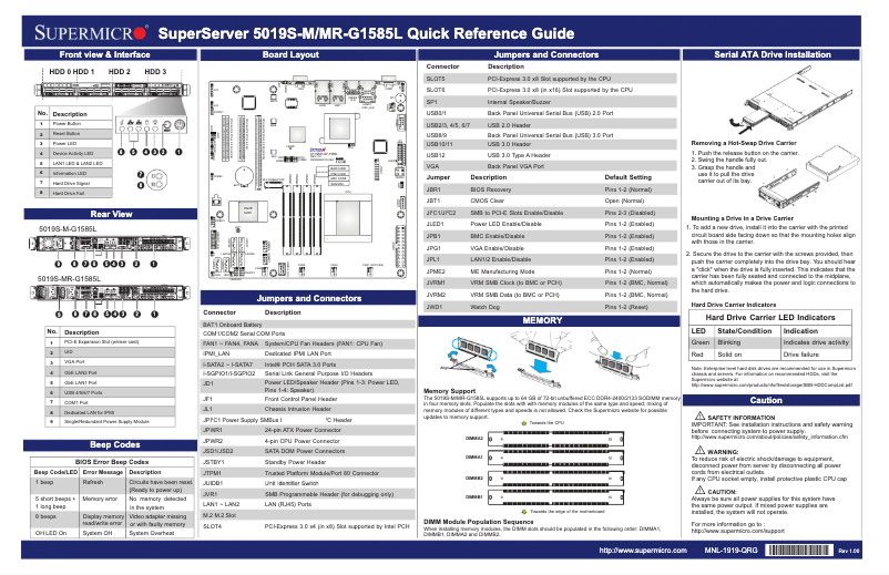Image de la première page du manuel de l'appareil SuperServer 5019S-MR-G1585L