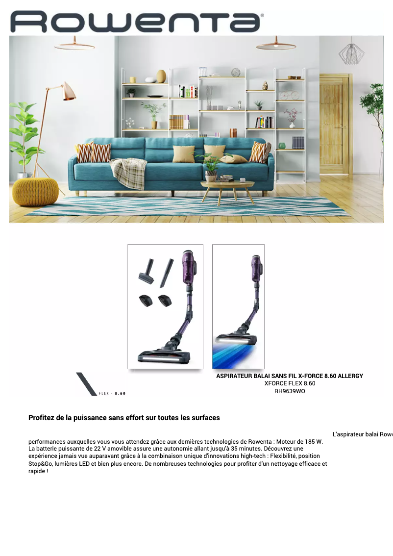 Página 1 del manual Ficha técnica Rowenta X-Force Flex 8.60 RH9639