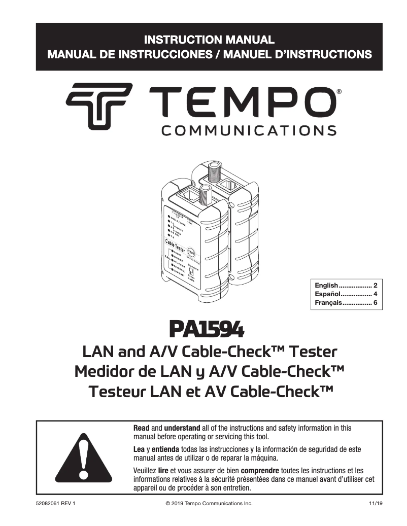 Page n°1 - Manuel utilisateur Tempo PA1594