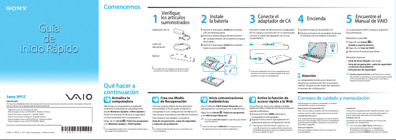Page n°1 - Guide d'installation Sony Vaio VPCCB2SFX