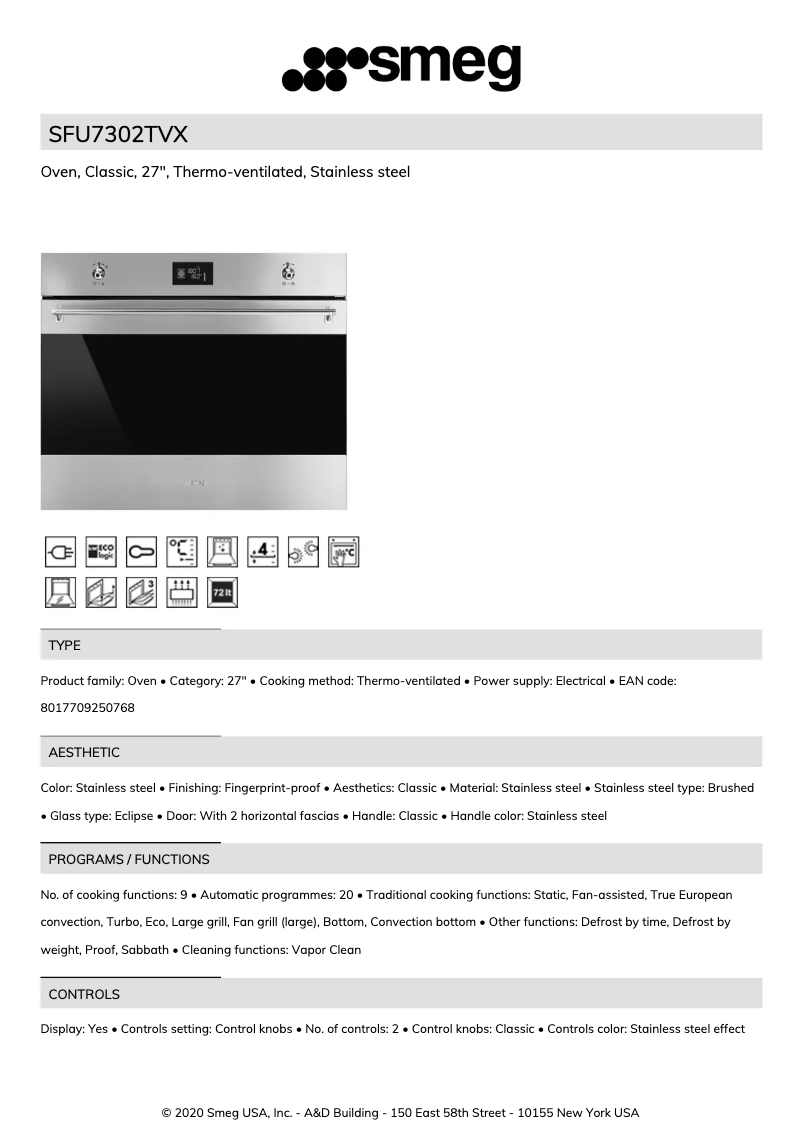 Página 1 del manual Ficha técnica Smeg SFU7302TVX