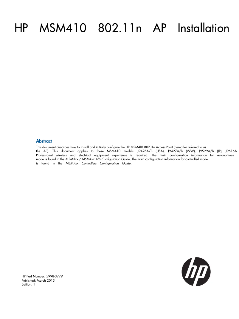 Image de la première page du manuel de l'appareil ProCurve MSM410