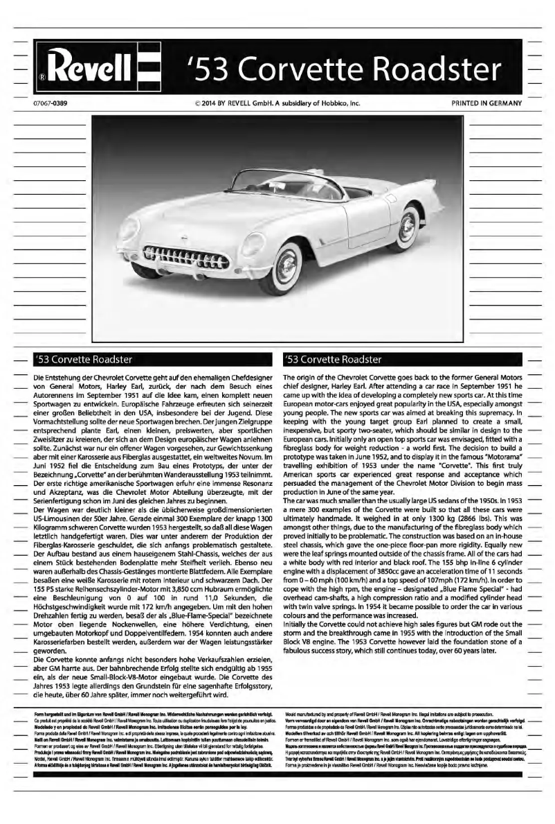 Page 1 de la notice Manuel utilisateur Revell '53 Corvette Roadster