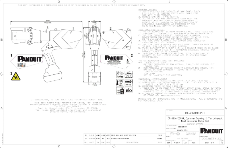 Page n°1 - Dessin technique Panduit CT-2920/CCPBT