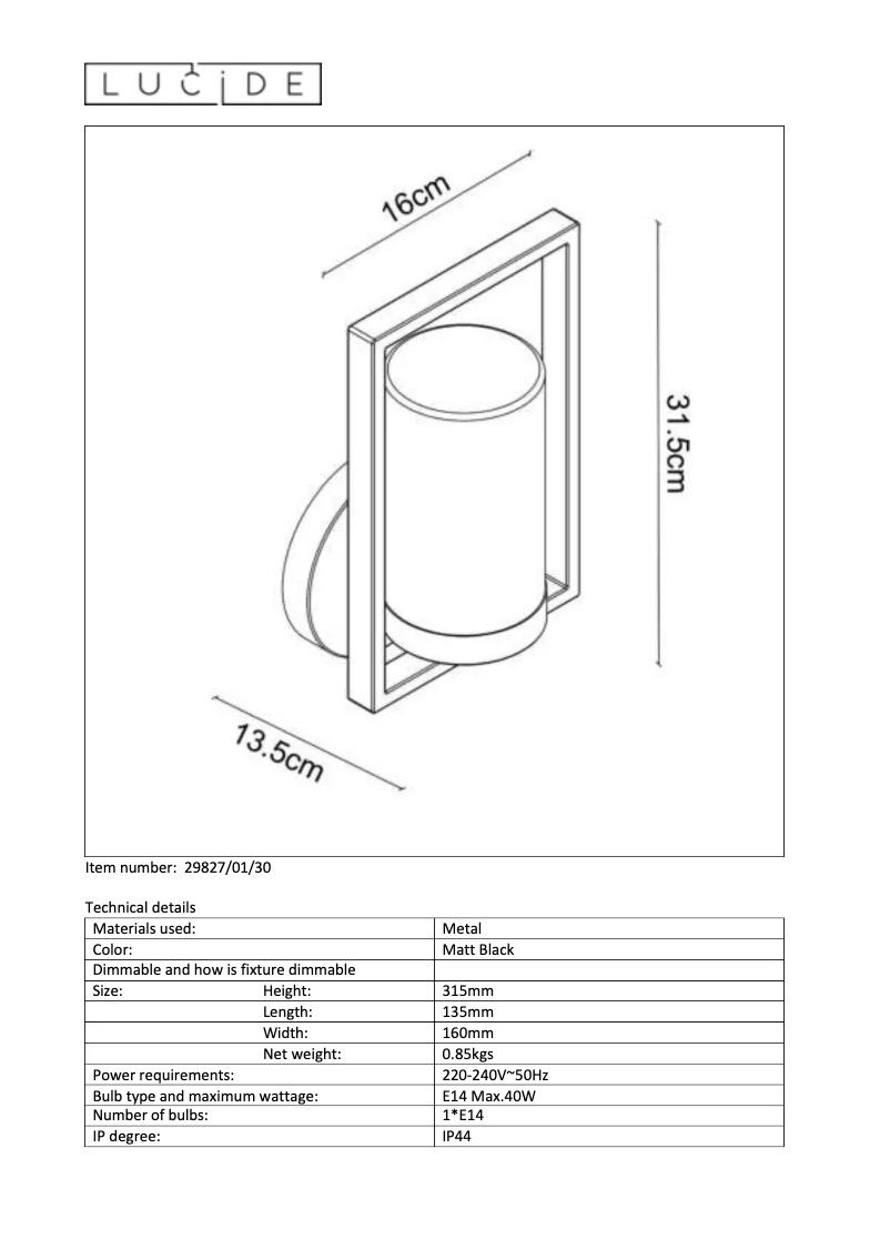 Page 1 de la notice Manuel utilisateur Lucide Nispen