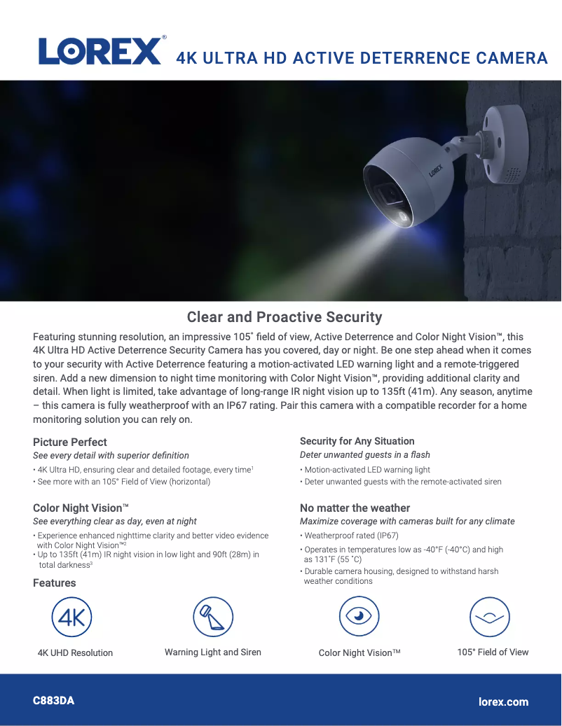 Página 1 del manual Ficha técnica Lorex C883DA