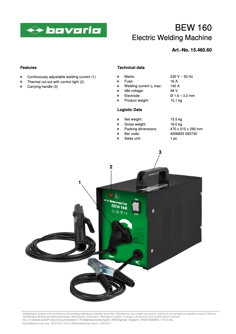 Page n°1 - Manuel utilisateur Bavaria BEW 160