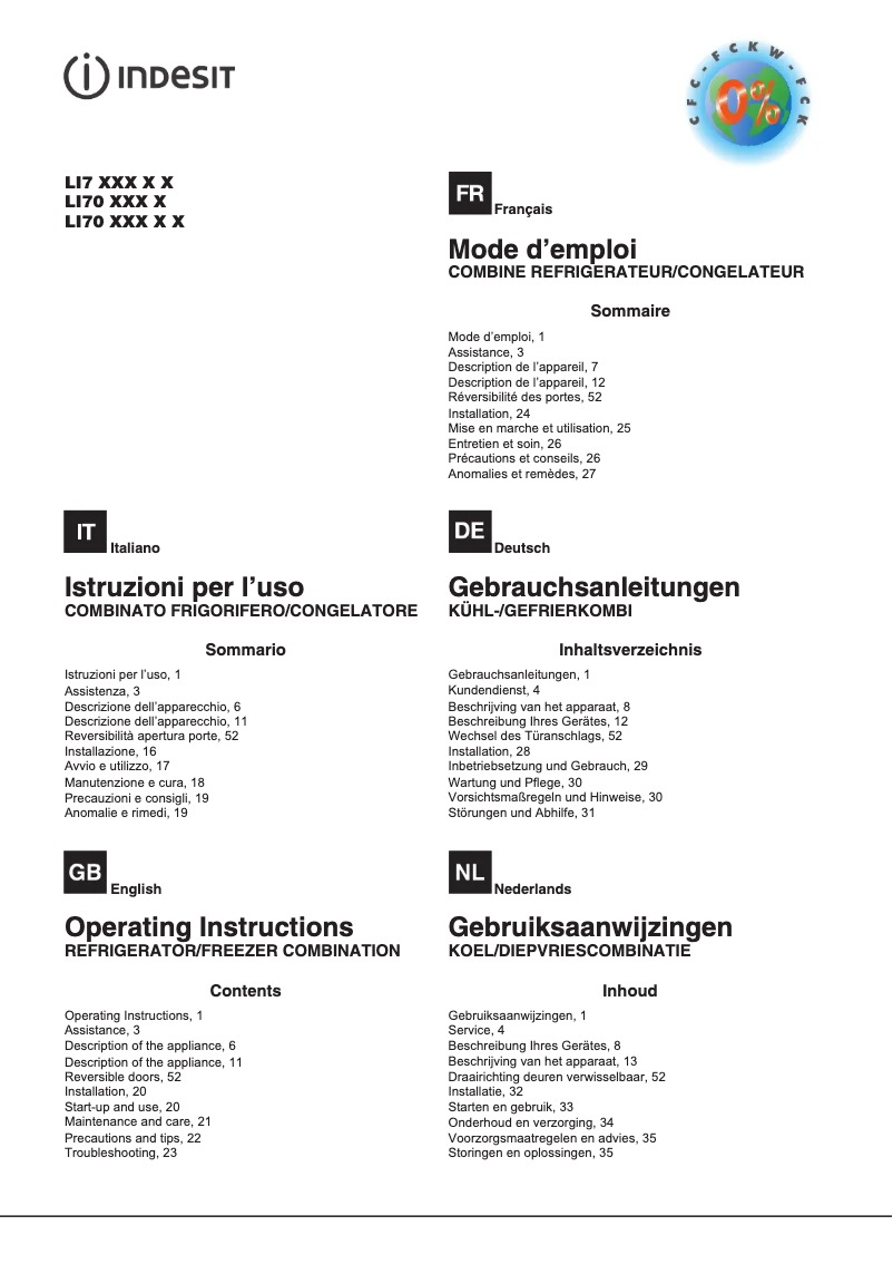 Page 1 de la notice Manuel utilisateur Indesit LI7 FF2 S B