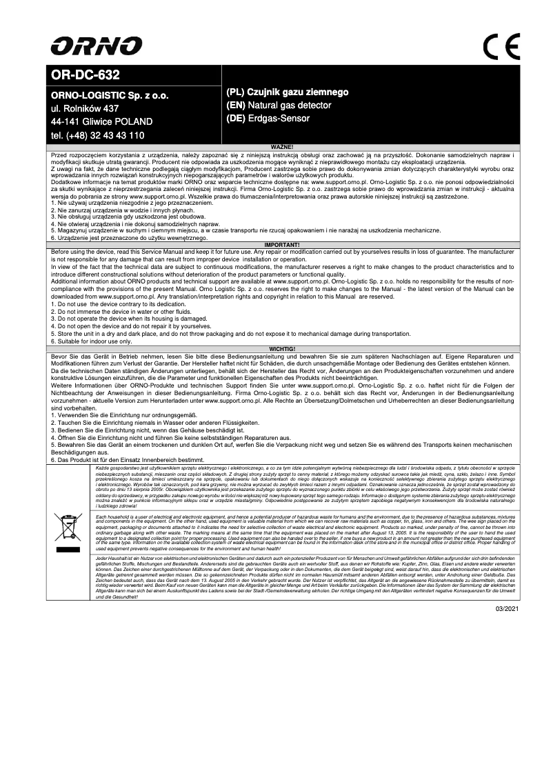 Page 1 de la notice Manuel utilisateur ORNO OR-DC-632