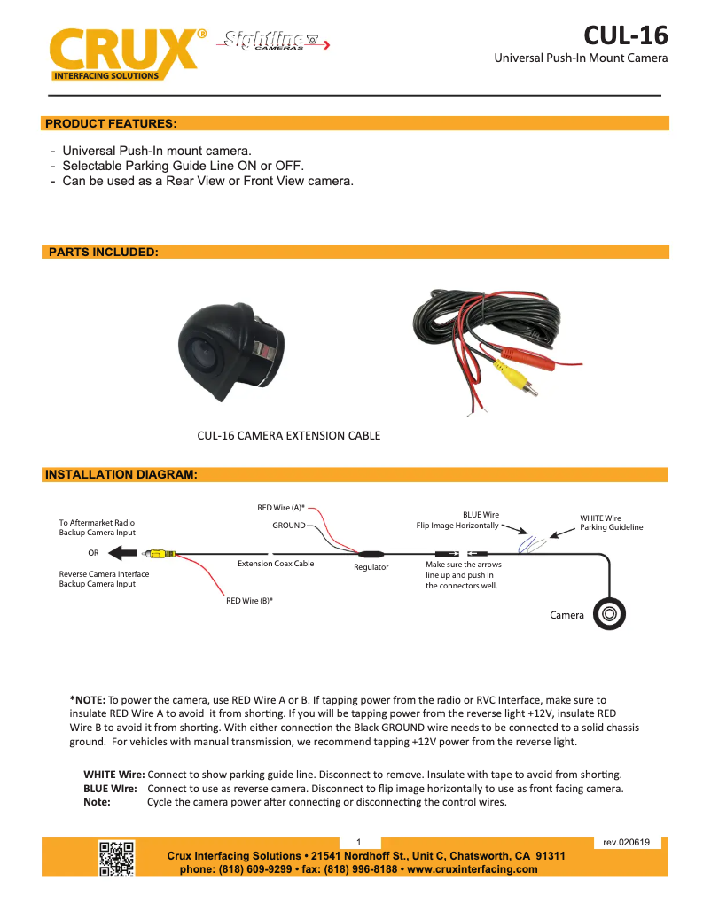 Page n°1 - Manuel utilisateur CRUX CUL-16