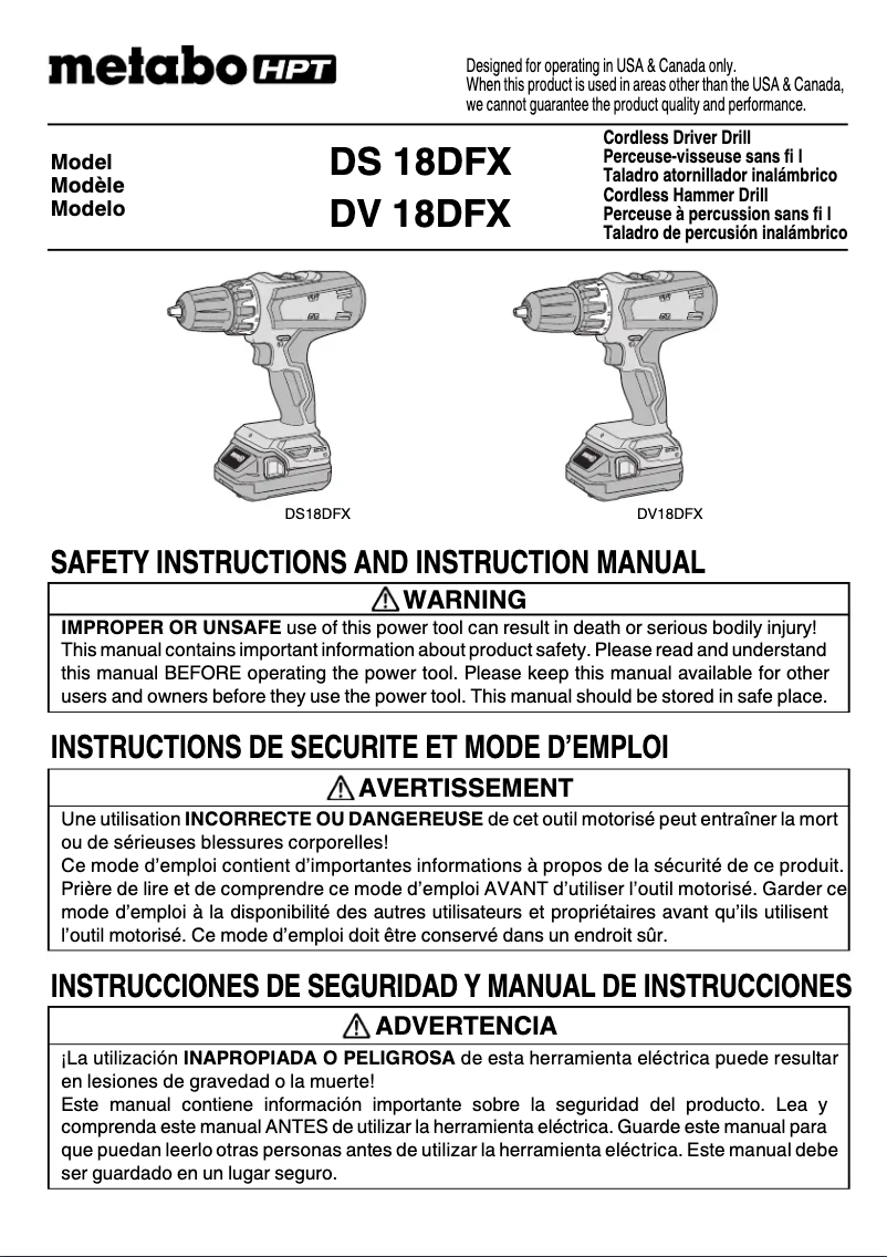 Page n°1 - Manuel utilisateur Metabo DS18DFX