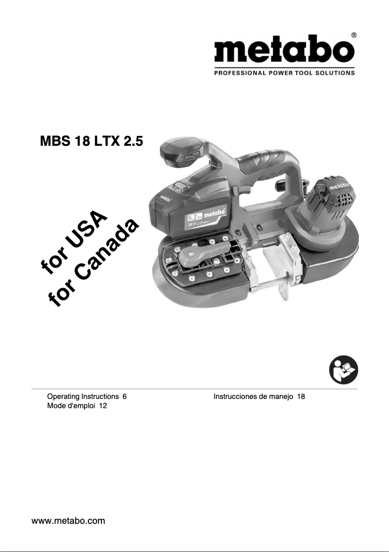 Page n°1 - Manuel utilisateur Metabo MBS 18 LTX 2.5