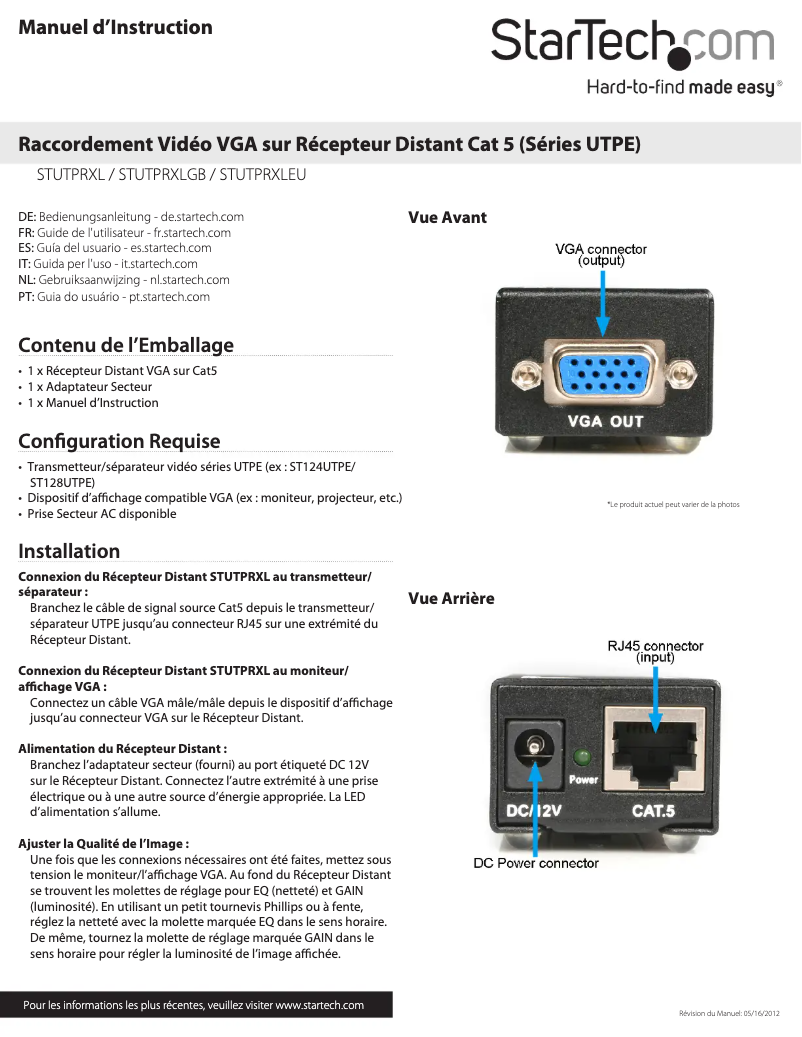 Page n°1 - Manuel utilisateur StarTech.com STUTPRXL