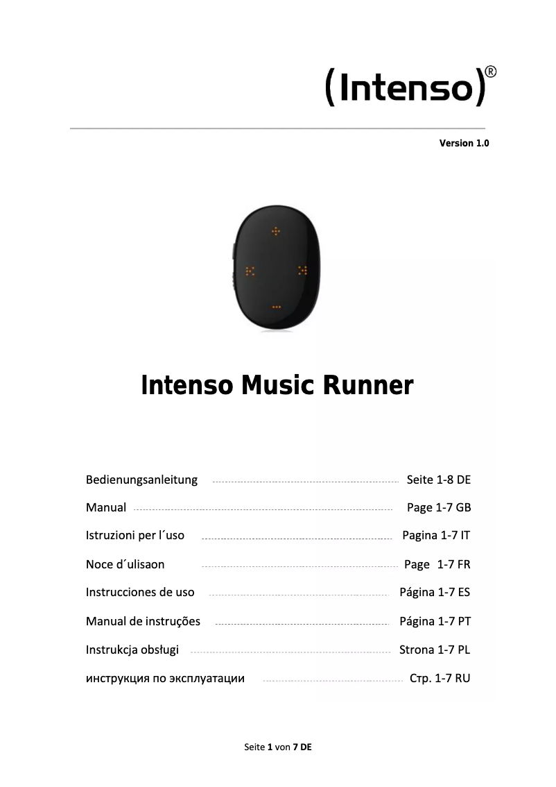 First page image of the manual for Music Runner