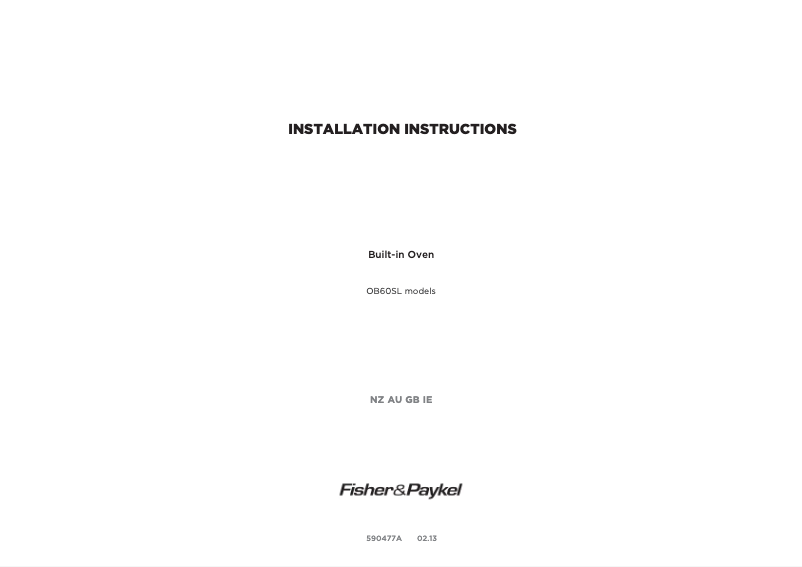 Page n°1 - Guide d'installation Fisher & Paykel OB60SL7DEW1