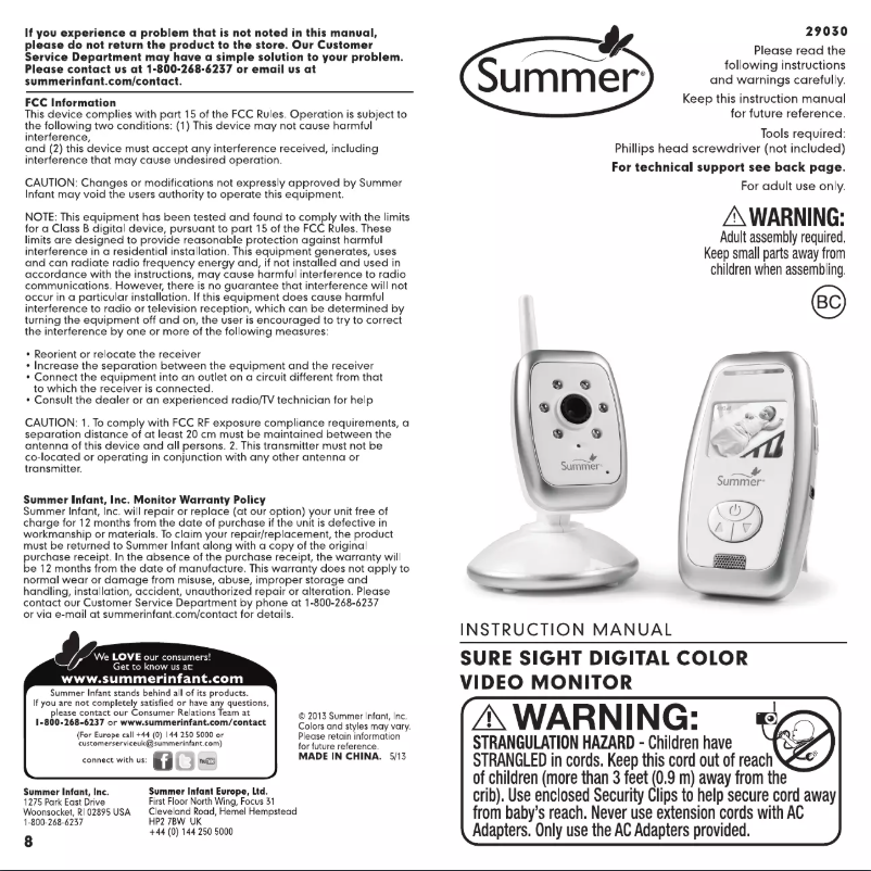 Page n°1 - Manuel utilisateur Summer Infant Sure Sight 29030
