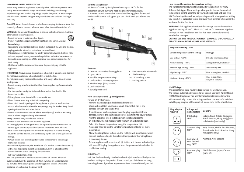 Image de la première page du manuel de l'appareil Str8 Up VS2010A