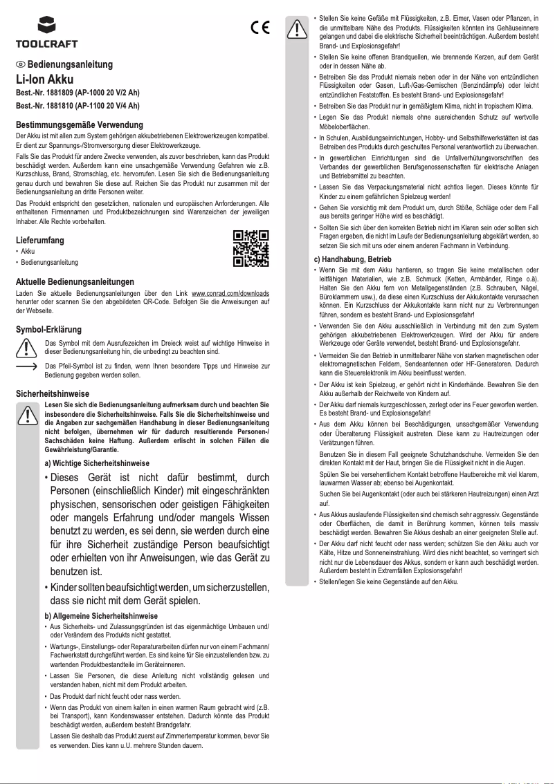 Page n°1 - Manuel utilisateur Toolcraft AP-1100
