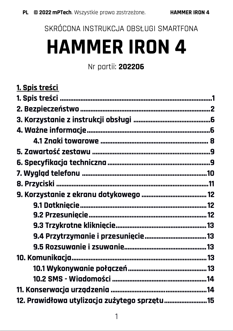 Page 1 de la notice Manuel utilisateur myPhone Hammer Iron 4