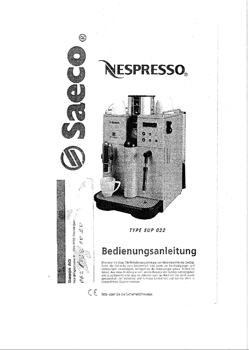 Image de la première page du manuel de l'appareil Saeco Nespresso SUP 022