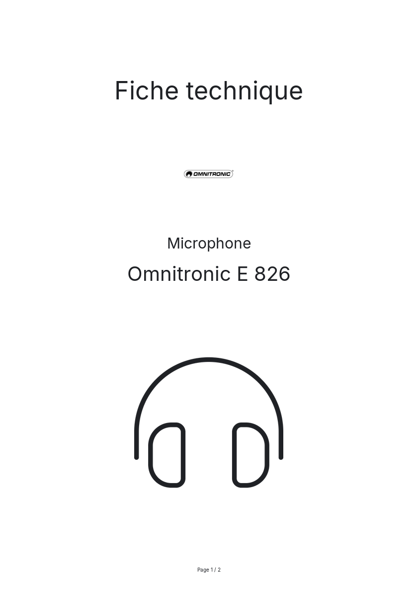 Page n°1 - Fiche technique Omnitronic E 826