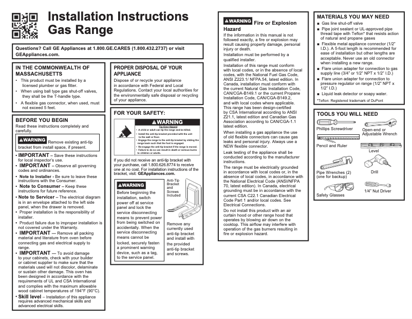 First page image of the manual for GGS60LAVFS