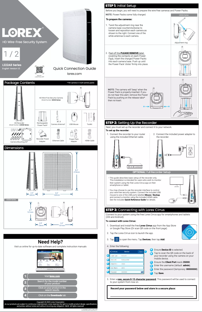 Page n°1 - Guide de démarrage rapide Lorex L222A8