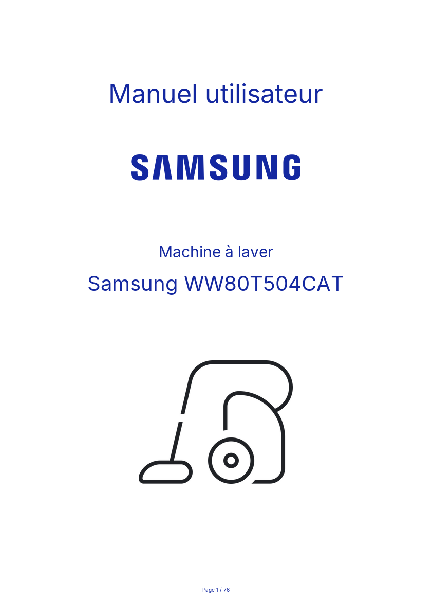 Page n°1 - Manuel utilisateur Samsung WW80T504CAT