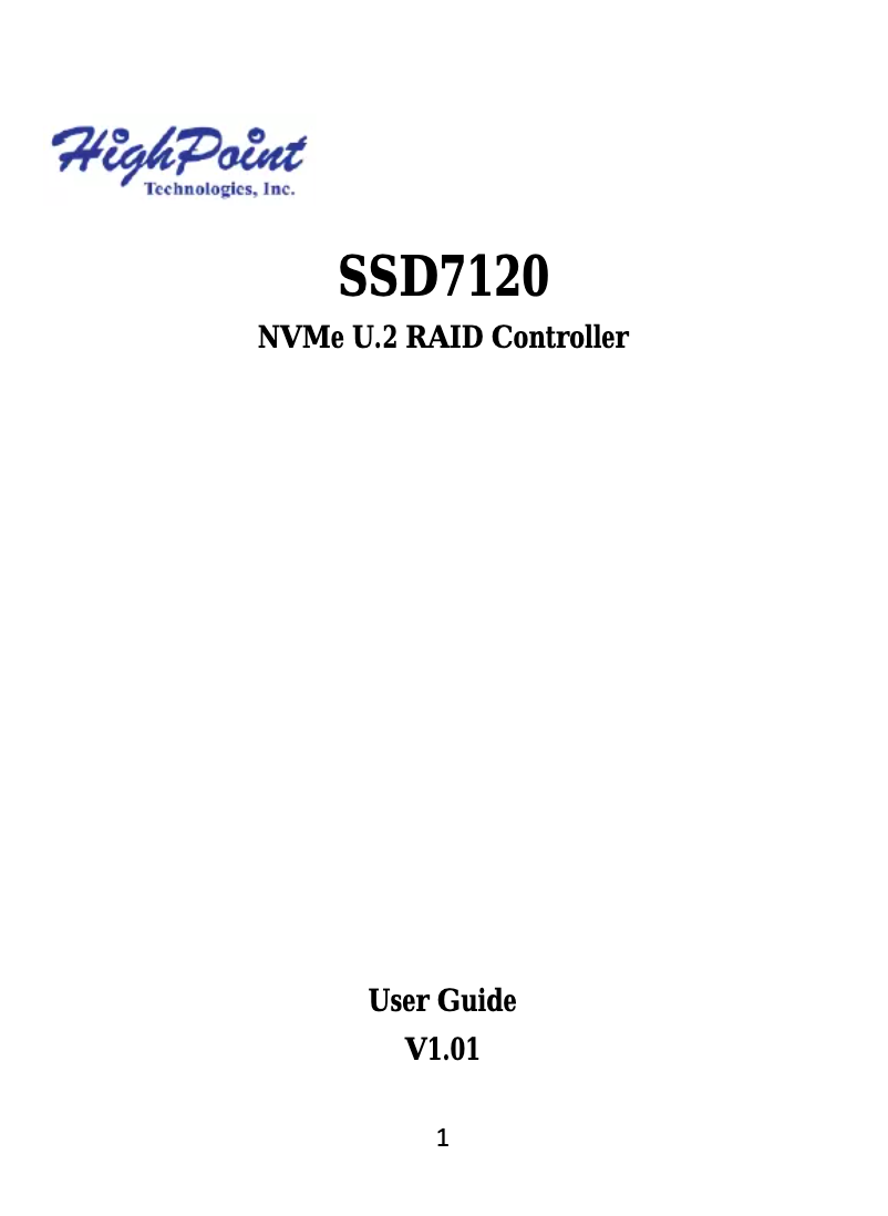 Page n°1 - Manuel utilisateur Highpoint SSD7120